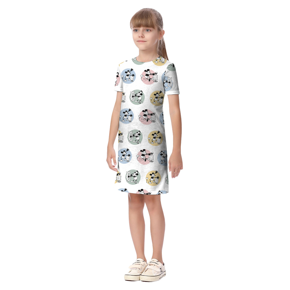 Cute Mickey Steamboat Willie Matching Hawaiian Shirts And Dresses For Family