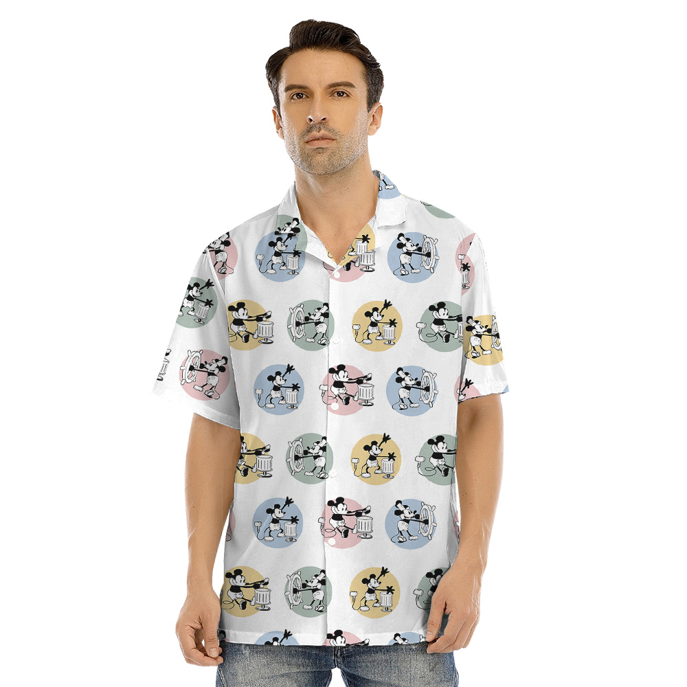 Cute Mickey Steamboat Willie Matching Hawaiian Shirts And Dresses For Family