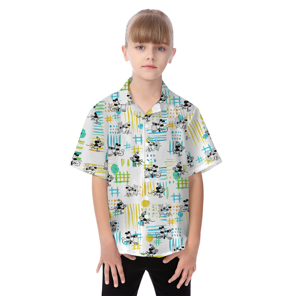 Cute Mickey Mouse Steamboat Willie Matching Family Hawaiian Outfits