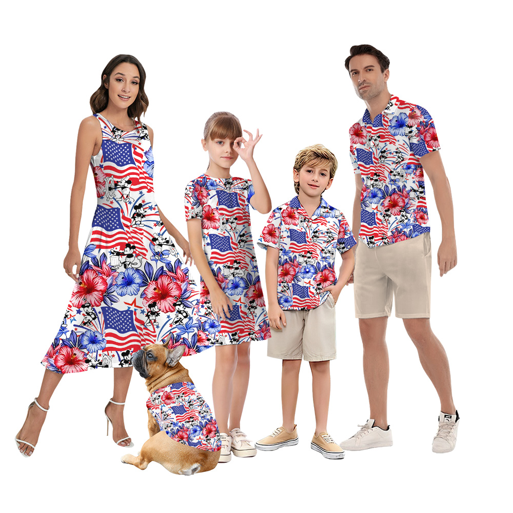 Steamboat Willie Mickey American Flag Patriotic Family Matching Hawaiian Outfits - variant image 1