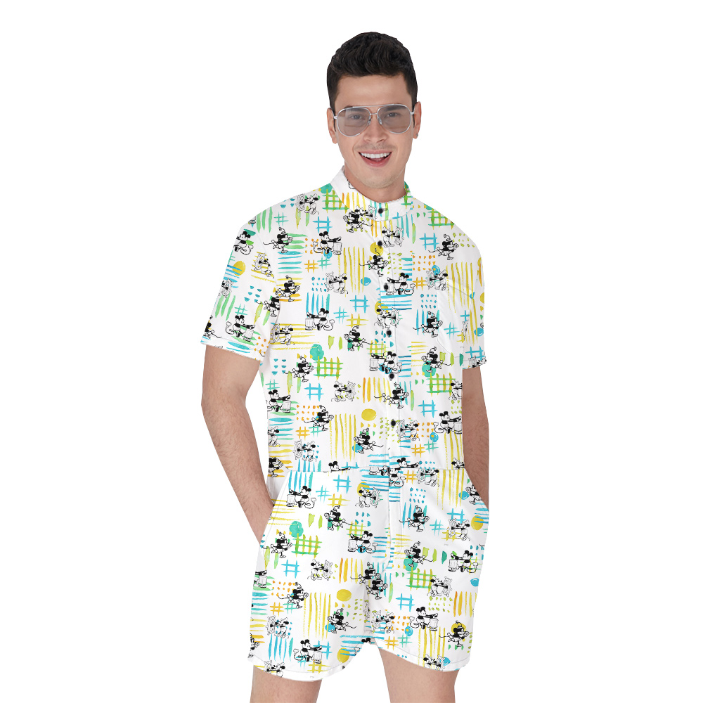 Cute Mickey Steamboat Willie Colorful Hawaiian Romper For Men - variant image 1