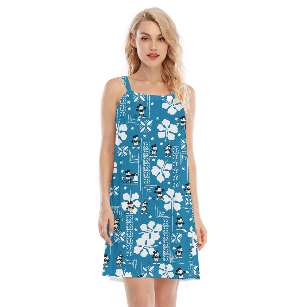 Steamboat Willie Movie Mickey Mouse Classic Hibiscus Blue Hawaiian Dress - variant image 1