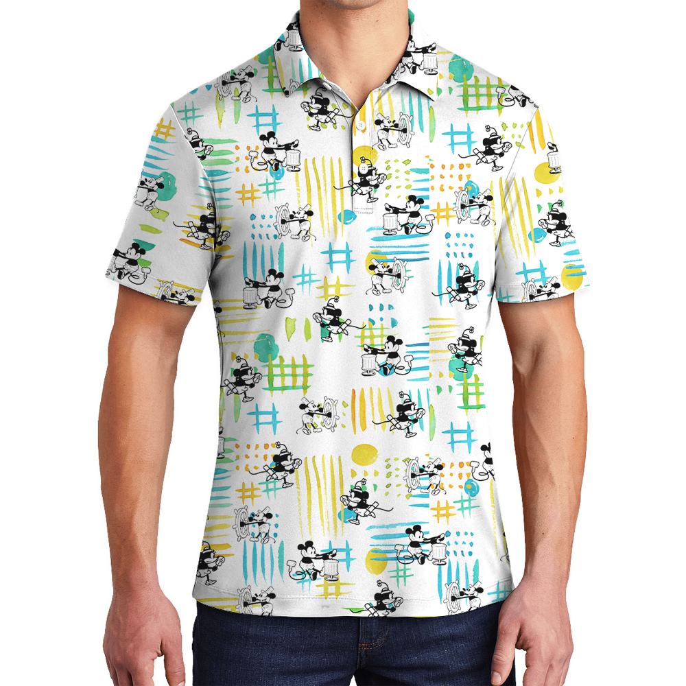 Cute Mickey Mouse Steamboat Willie Movie 1928 Men's Hawaiian Polo Shirt - variant image 1