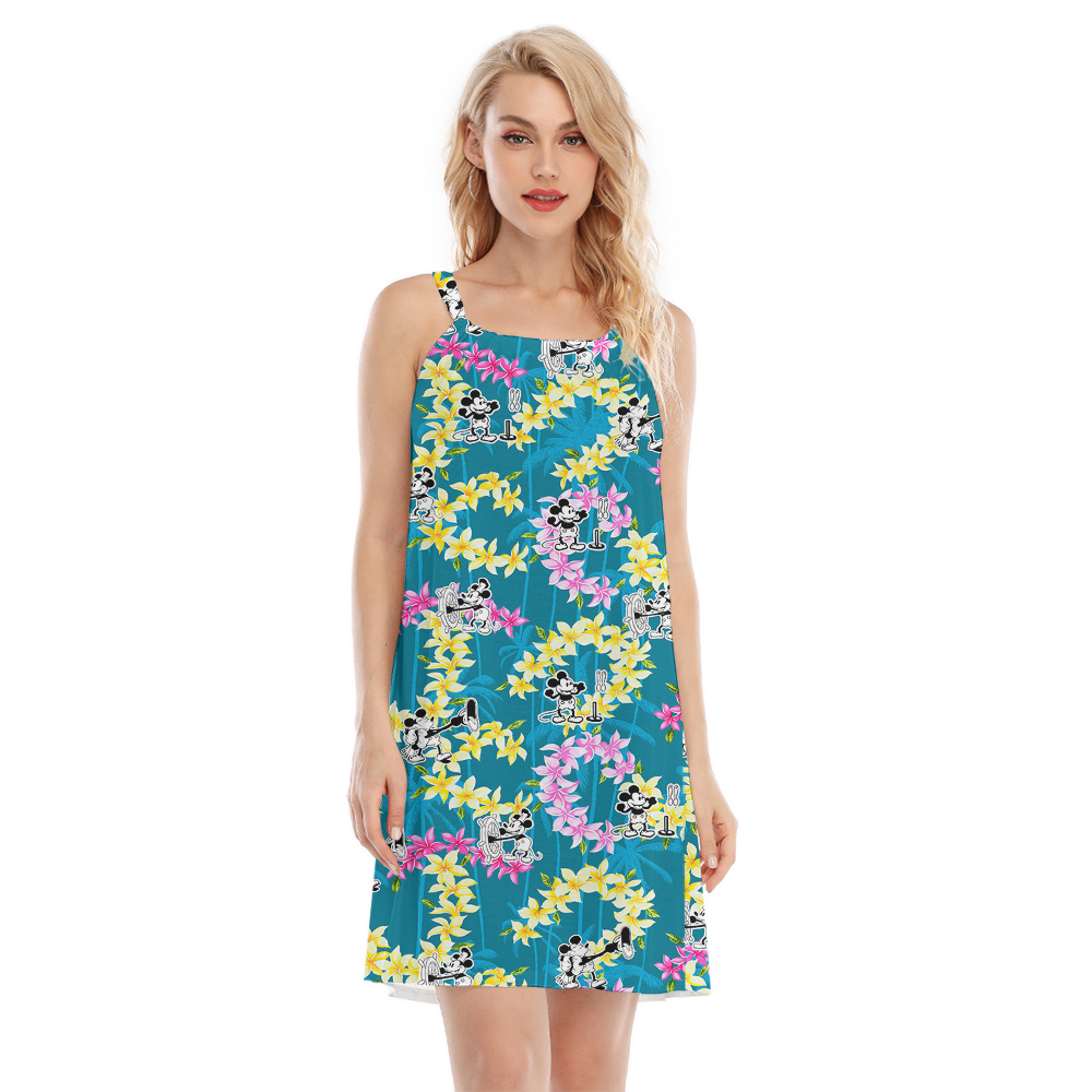 Cute Mickey Steamboat Willie Movie Floral Palm Trees Vintage Aloha Dress - variant image 1