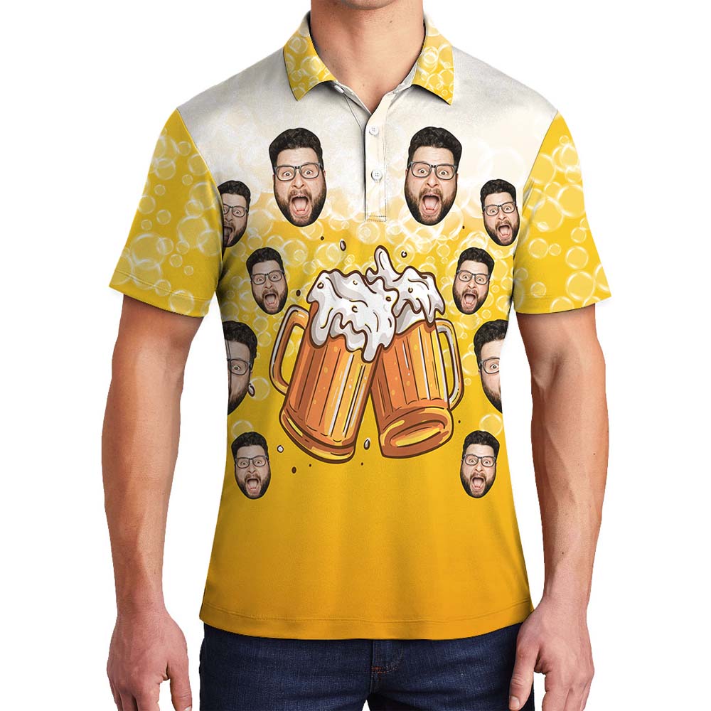 Beer Cheer Custom Men's Collared Polo Shirt With Face - variant image 1