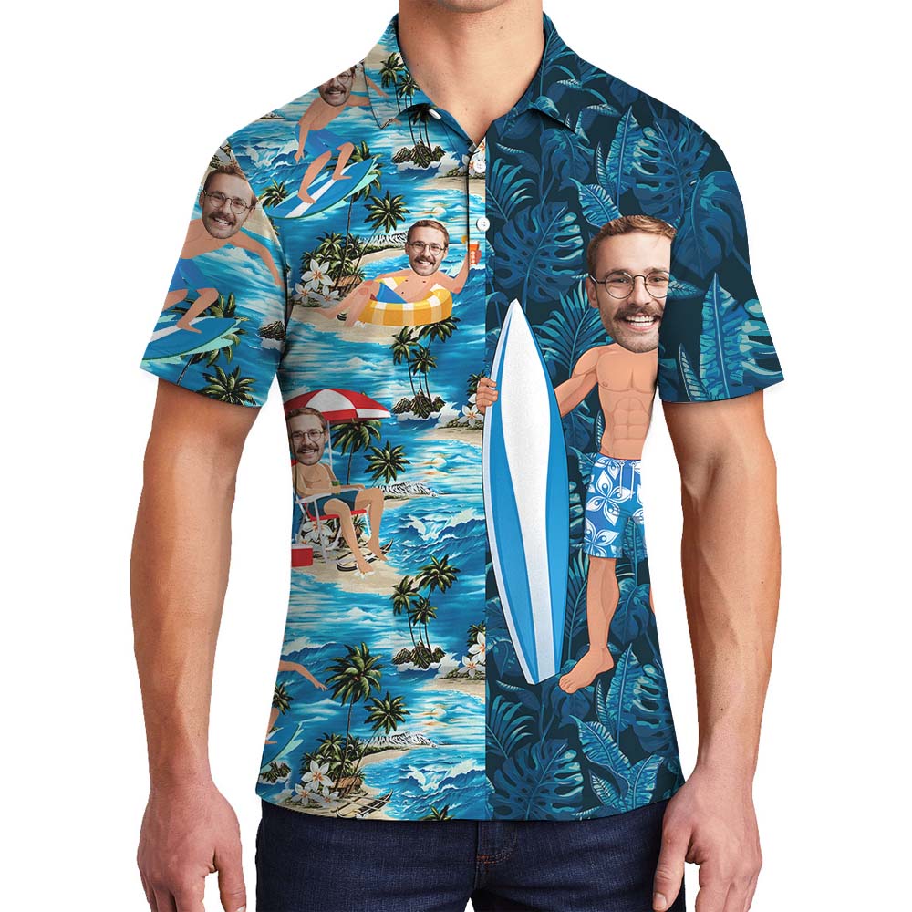 Funny Custom Surfing Men's Polo Shirt With Face - variant image 1