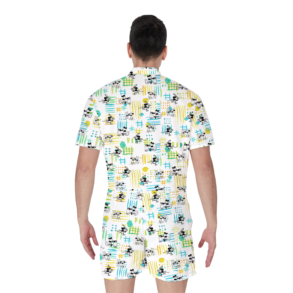 Cute Mickey Steamboat Willie Colorful Hawaiian Romper For Men