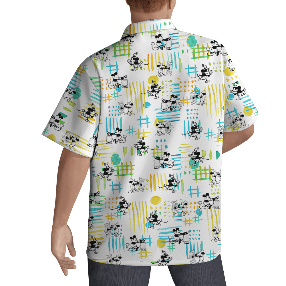 Steamboat Willie Movie Mickey Mouse Hawaiian Button Up Shirt