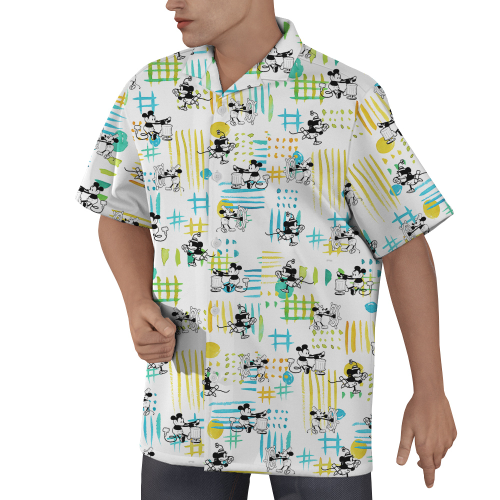 Steamboat Willie Movie Mickey Mouse Hawaiian Button Up Shirt