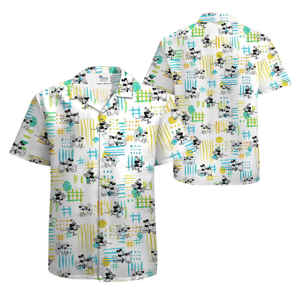 Steamboat Willie Movie Mickey Mouse Hawaiian Button Up Shirt