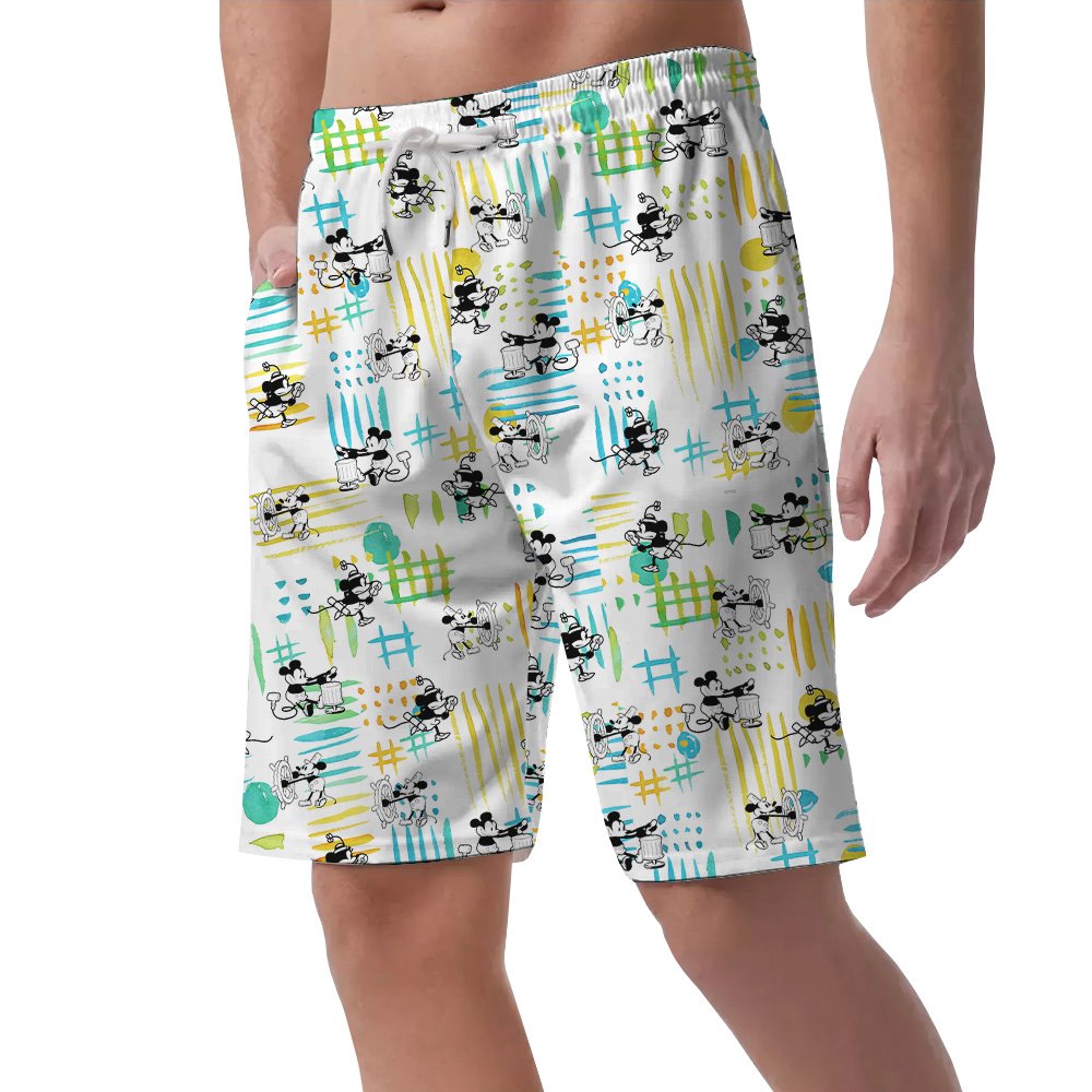 Cute Mickey Mouse Steamboat Willie 1928 Summer Beach Shorts For Men