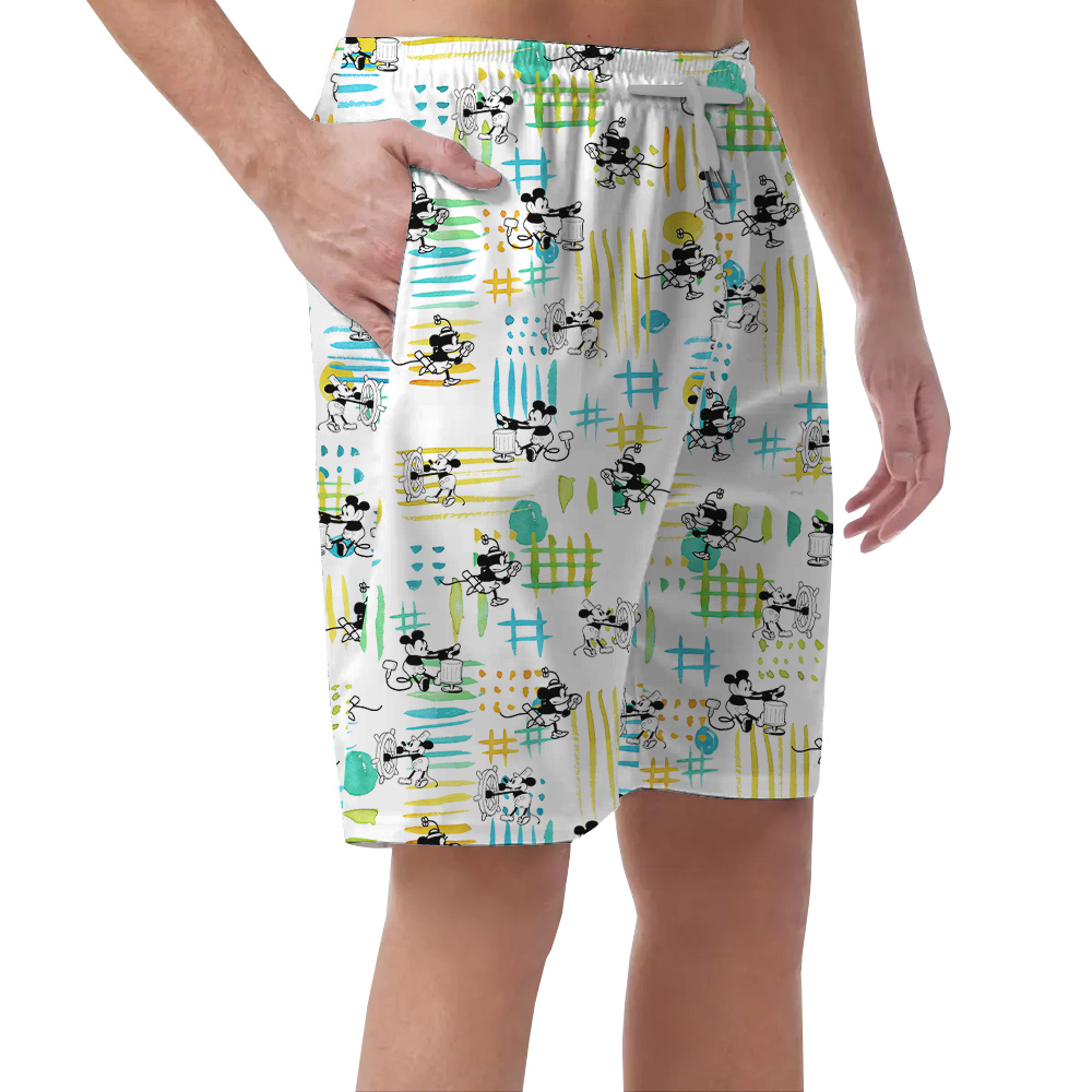 Cute Mickey Mouse Steamboat Willie 1928 Summer Beach Shorts For Men