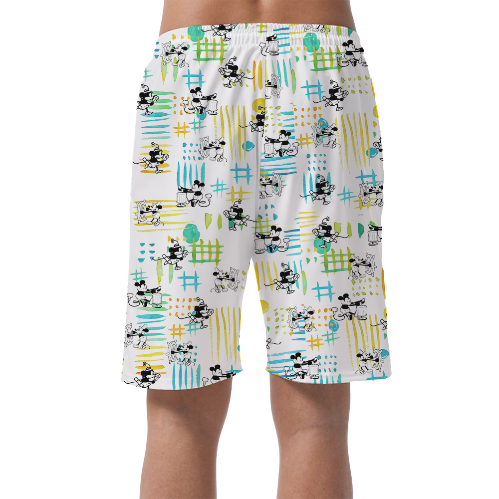 Cute Mickey Mouse Steamboat Willie 1928 Summer Beach Shorts For Men
