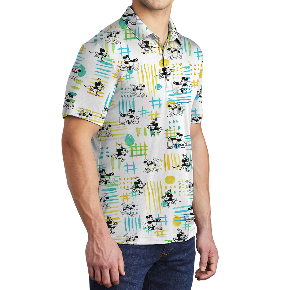 Cute Mickey Mouse Steamboat Willie Movie 1928 Men's Hawaiian Polo Shirt