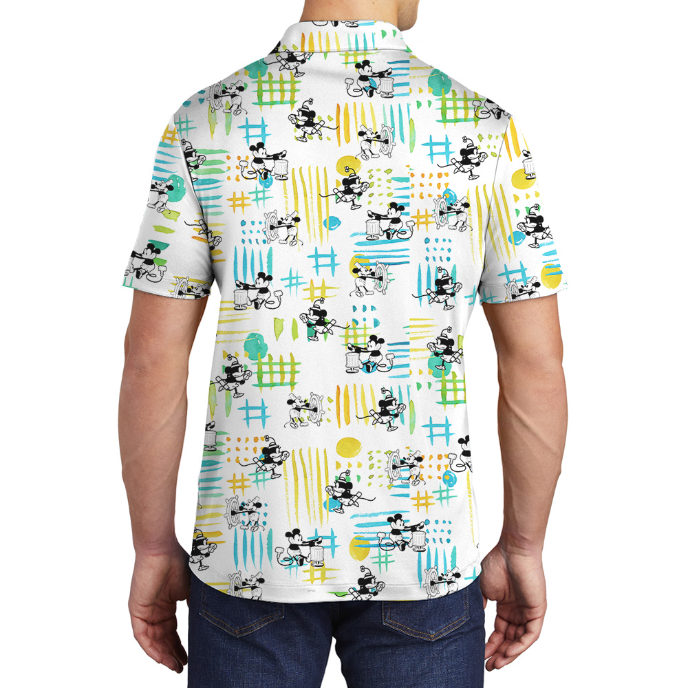 Cute Mickey Mouse Steamboat Willie Movie 1928 Men's Hawaiian Polo Shirt