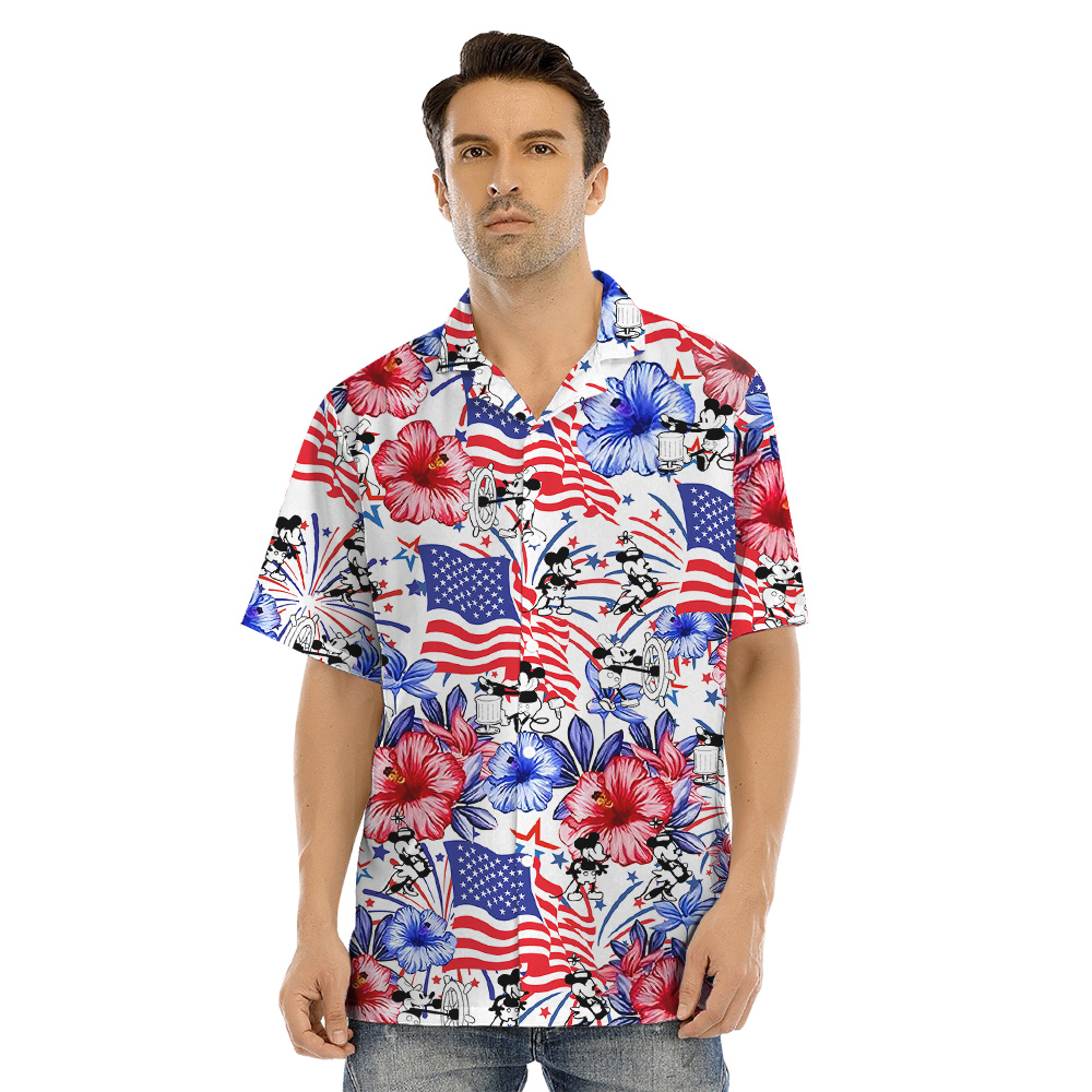 Steamboat Willie Mickey American Flag Patriotic Family Matching Hawaiian Outfits