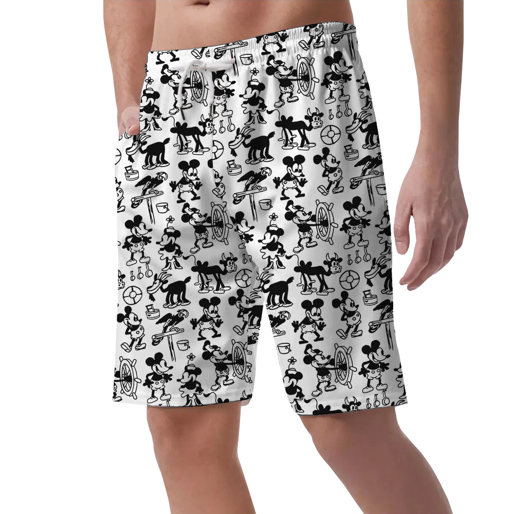 Steamboat Willie Movie Mickey Vintage Men's Hawaiian Beach Shorts