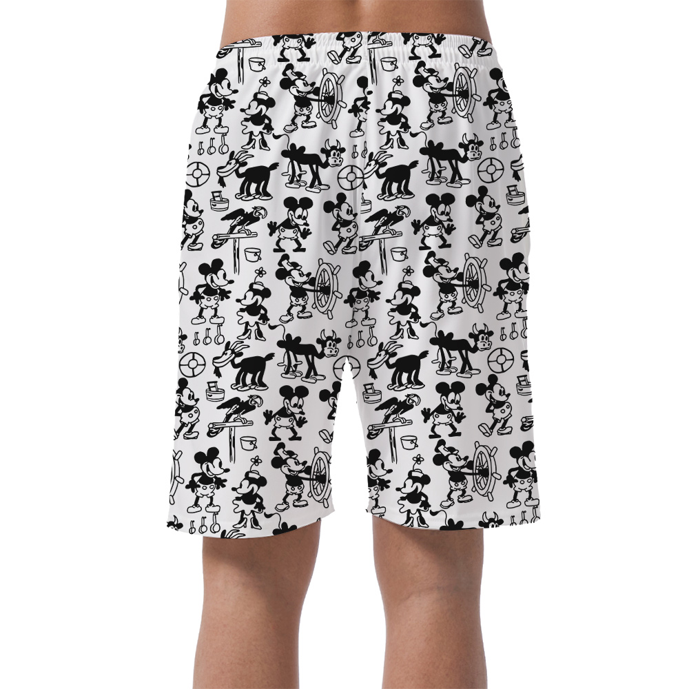 Steamboat Willie Movie Mickey Vintage Men's Hawaiian Beach Shorts