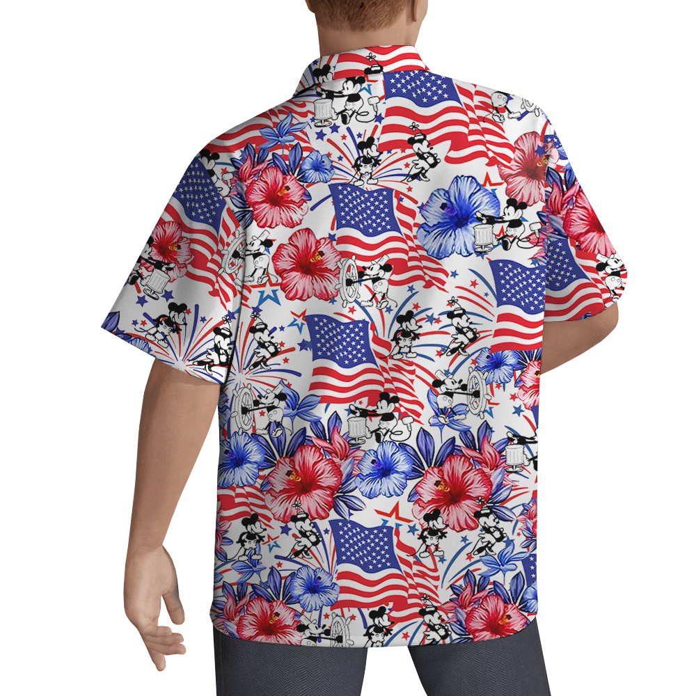 Steamboat Willie Mickey American Flag 4th Of July Hawaiian Shirt