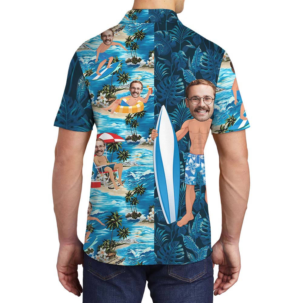Funny Custom Surfing Men's Polo Shirt With Face