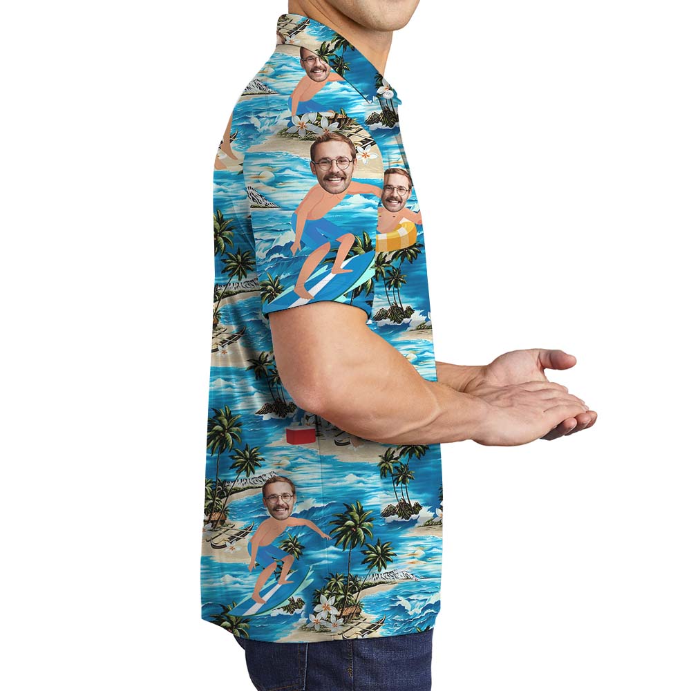 Funny Custom Surfing Men's Polo Shirt With Face