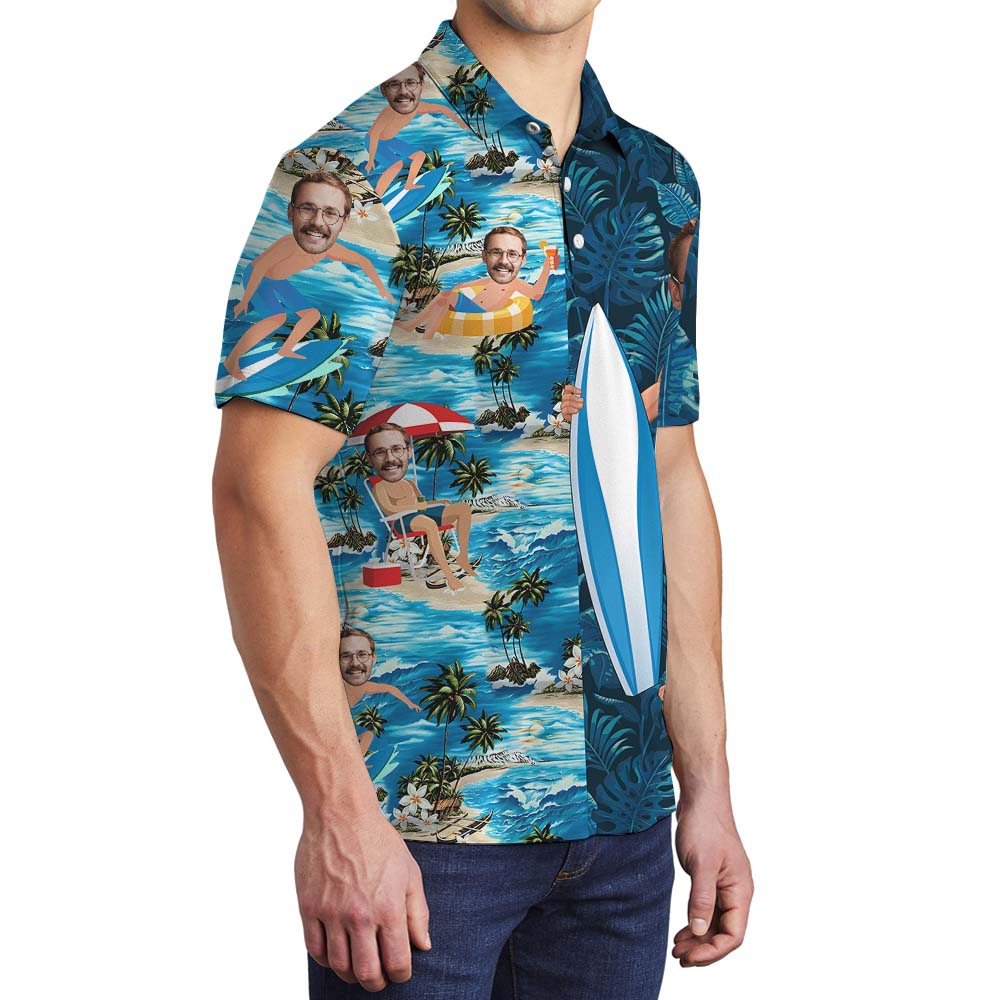 Funny Custom Surfing Men's Polo Shirt With Face