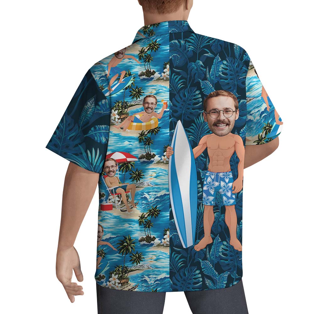 Custom Surfing Button Up Shirt With Face