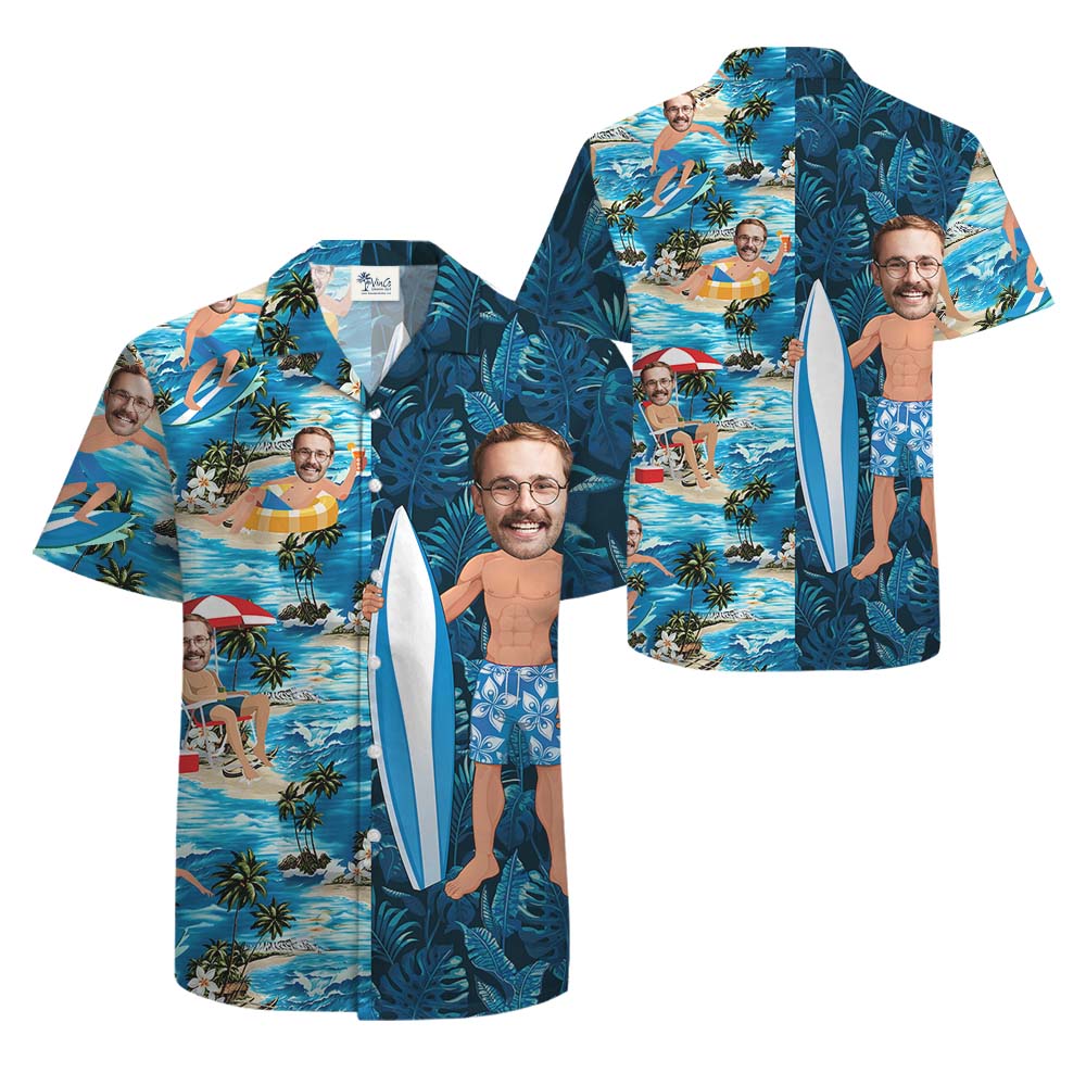 Custom Surfing Button Up Shirt With Face