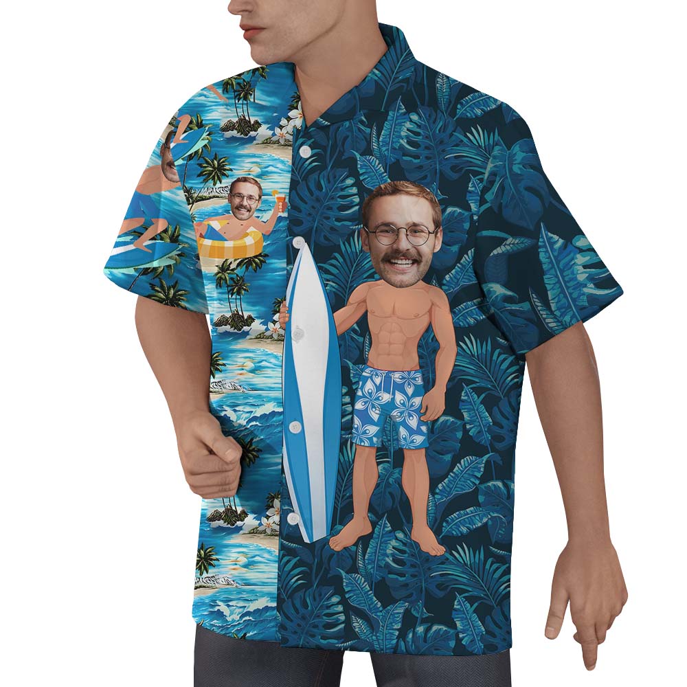 Custom Surfing Button Up Shirt With Face