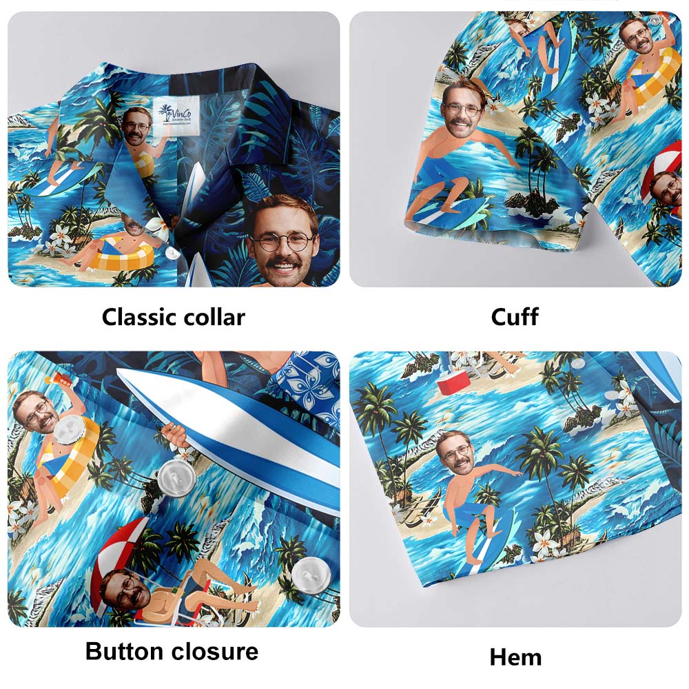 Custom Surfing Button Up Shirt With Face