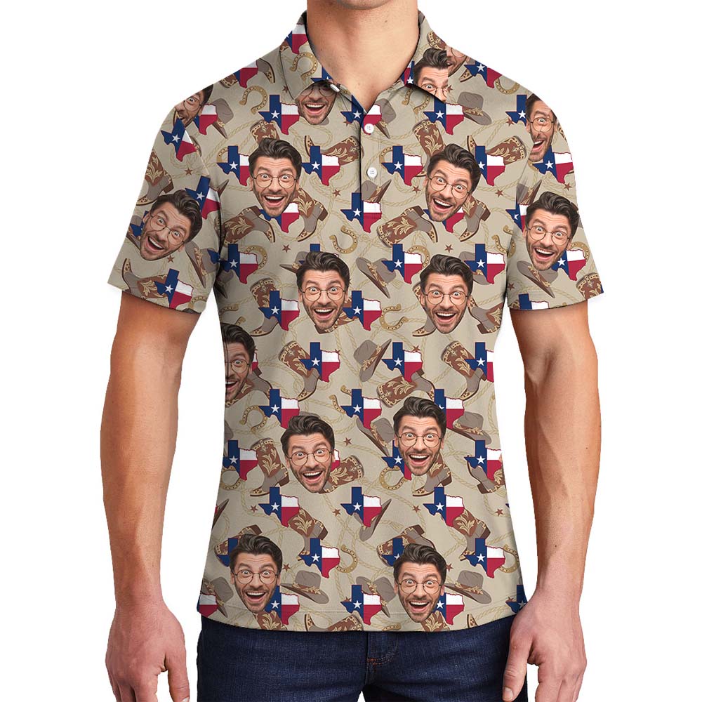 Western Texas Men's Collared Polo Shirt With Face - variant image 1