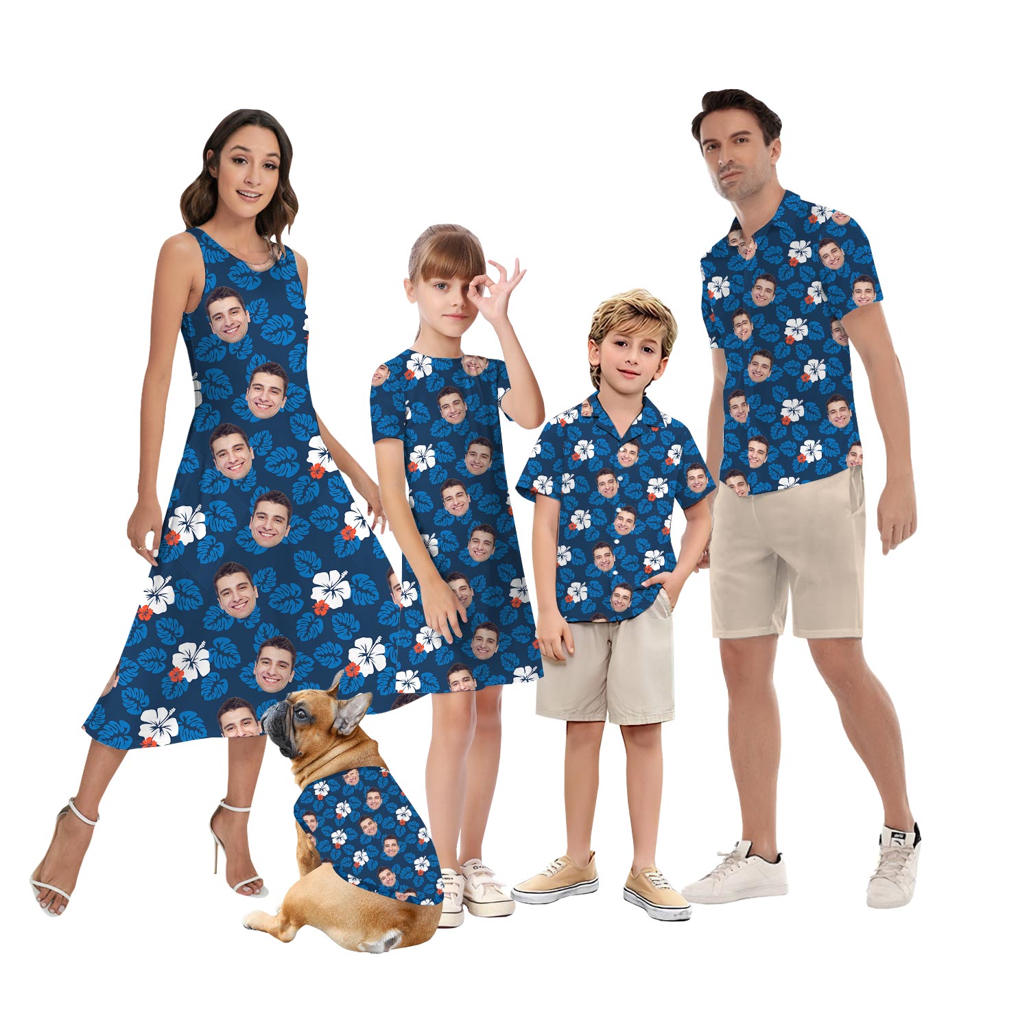 Custom Multiple Faces Hibiscus Tropical Shirt And Shorts For Family - variant image 1