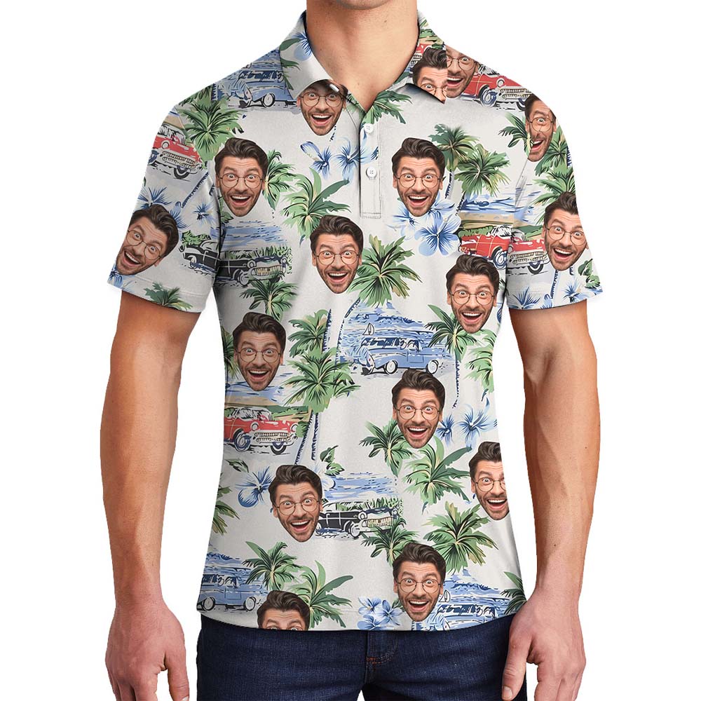Vintage Beach Men's Collared Golf Shirt With Faces - variant image 1