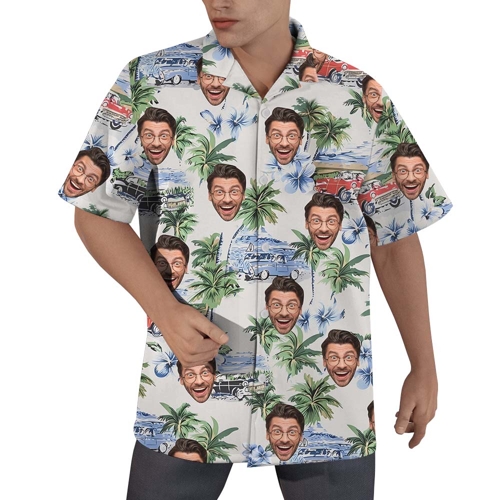 Vintage Beach Custom Button Up Shirt With Face - variant image 1