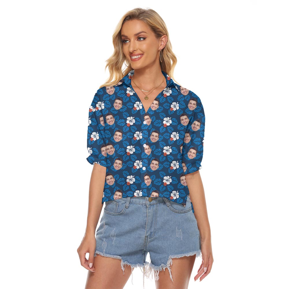 Cool Cropped Hawaiian Shirt For Women With Custom Faces - variant image 1