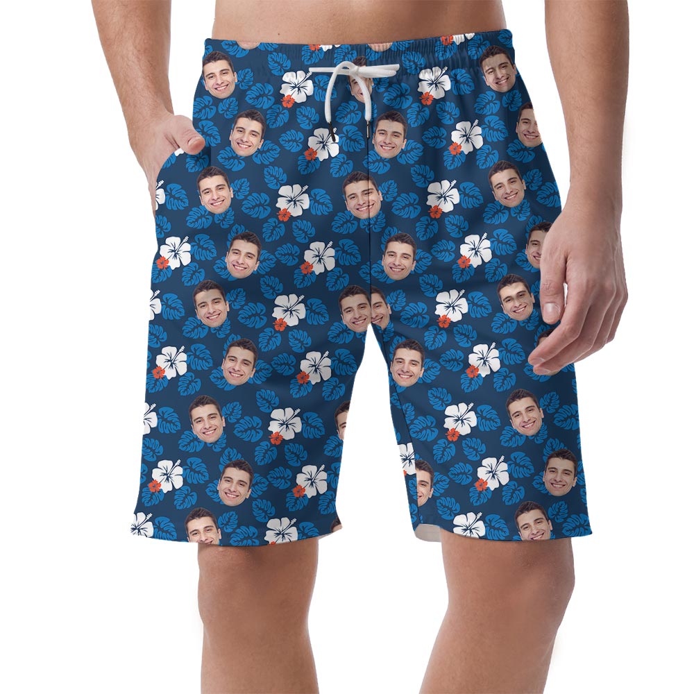 Custom Many Faces On Hawaiian Shorts Navy Hibiscus - variant image 1