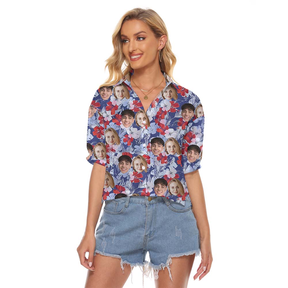 Custom Multiple Face Women Hawaiian Crop Top - variant image 1