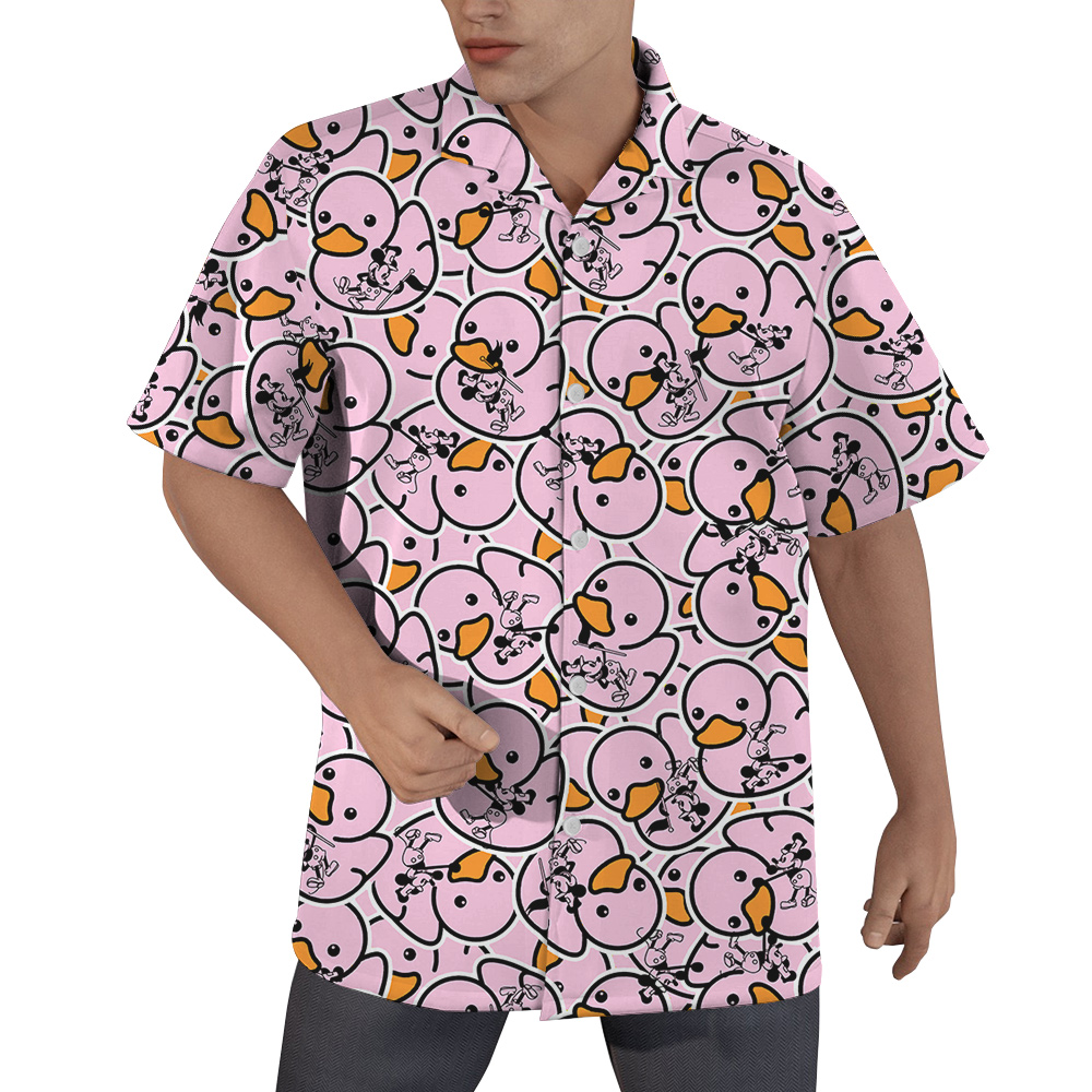 Mickey Steamboat Willie Pink Rubber Duck Hawaiian Men Shirt - variant image 1