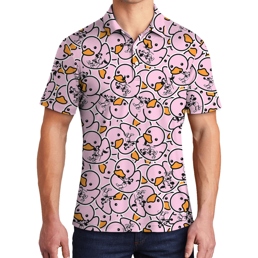 Mickey Steamboat Willie Pink Rubber Duck Hawaiian Men Polo Shirt - variant image 1
