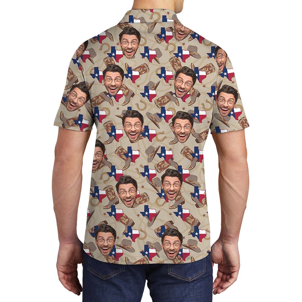 Western Texas Men's Collared Polo Shirt With Face