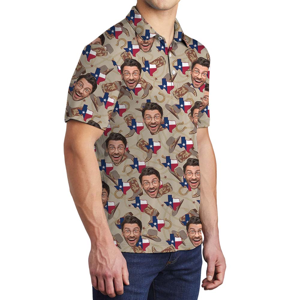 Western Texas Men's Collared Polo Shirt With Face