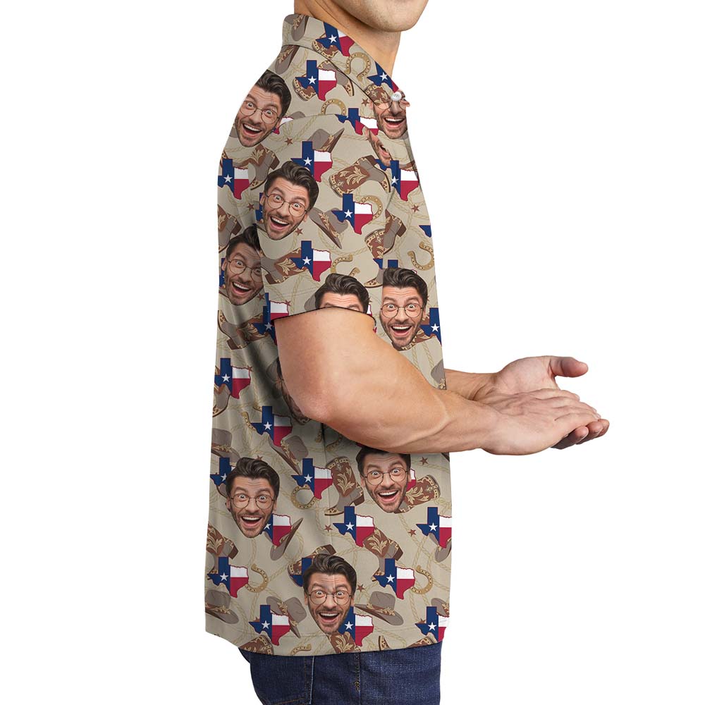 Western Texas Men's Collared Polo Shirt With Face