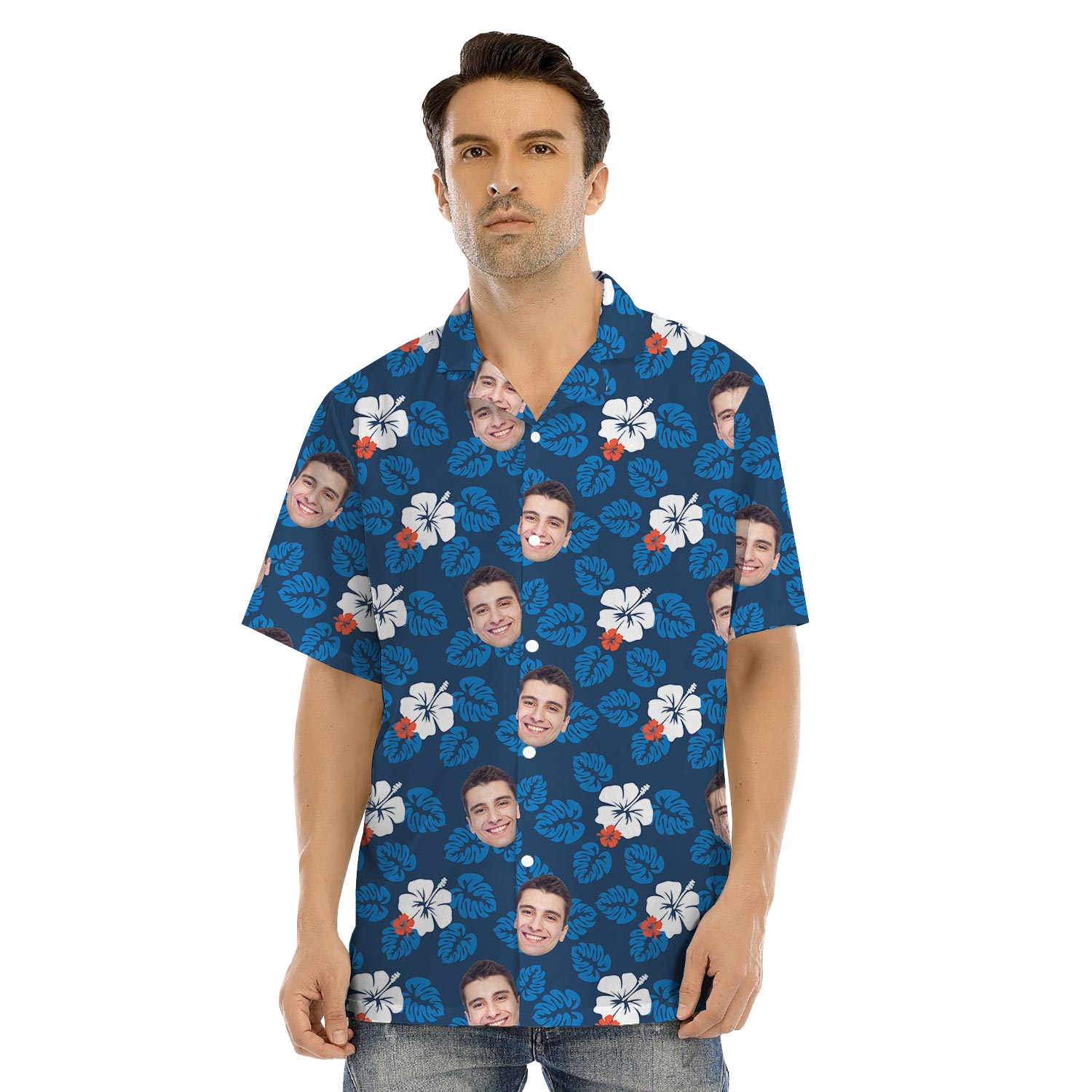 Custom Multiple Faces Hibiscus Tropical Shirt And Shorts For Family
