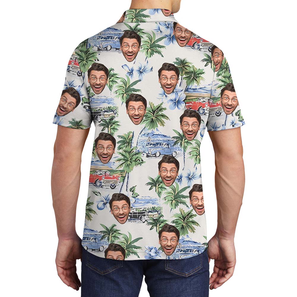 Vintage Beach Men's Collared Golf Shirt With Faces