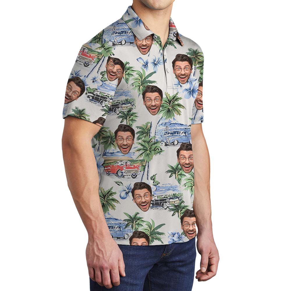 Vintage Beach Men's Collared Golf Shirt With Faces