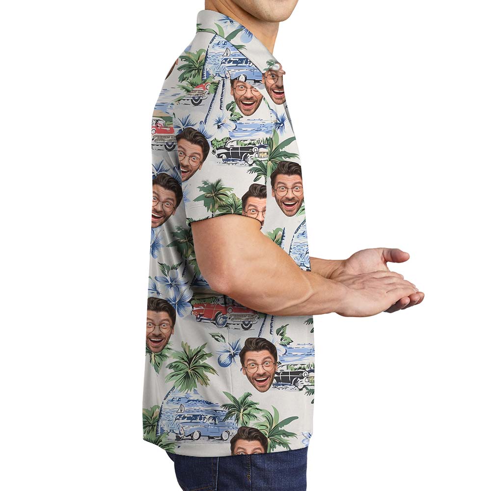 Vintage Beach Men's Collared Golf Shirt With Faces