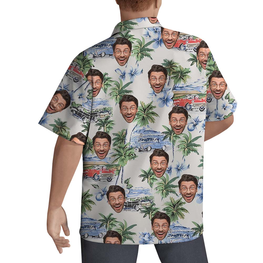 Vintage Beach Custom Button Up Shirt With Face