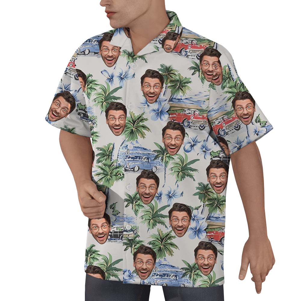 Vintage Beach Custom Button Up Shirt With Face