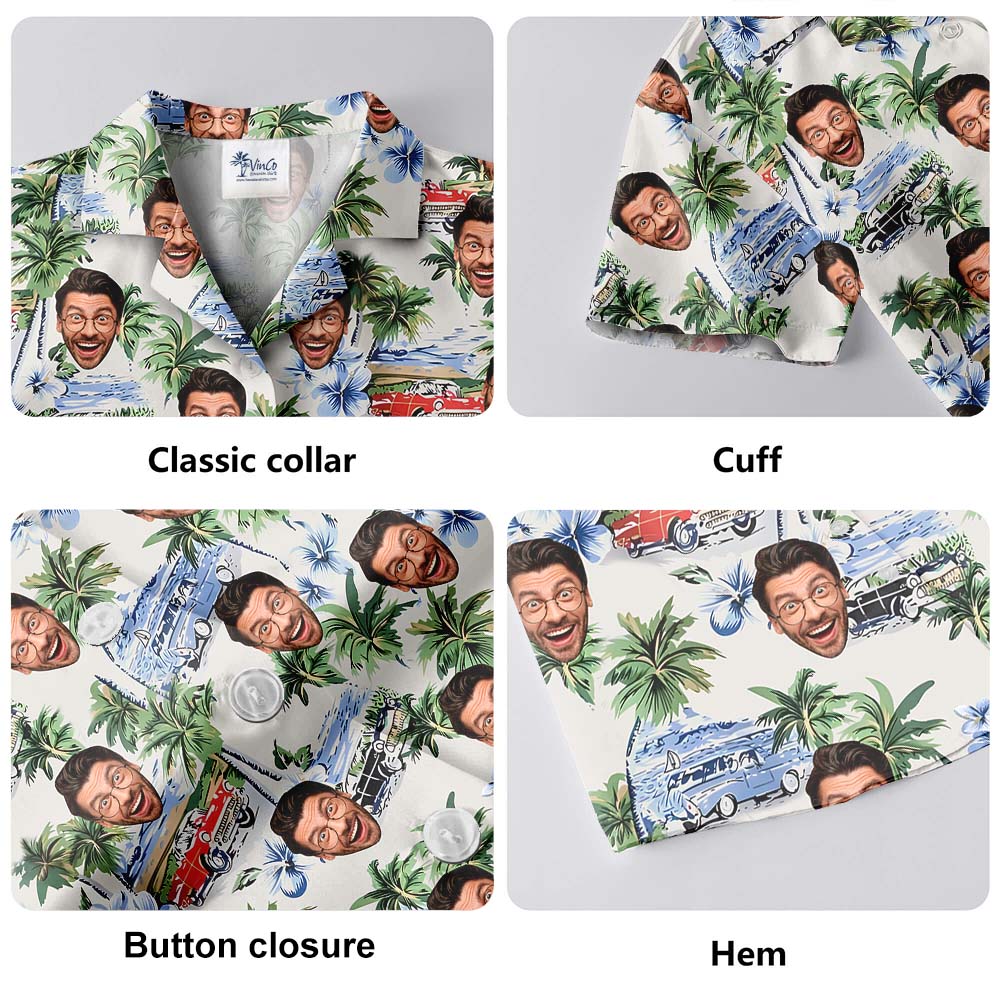Vintage Beach Custom Button Up Shirt With Face