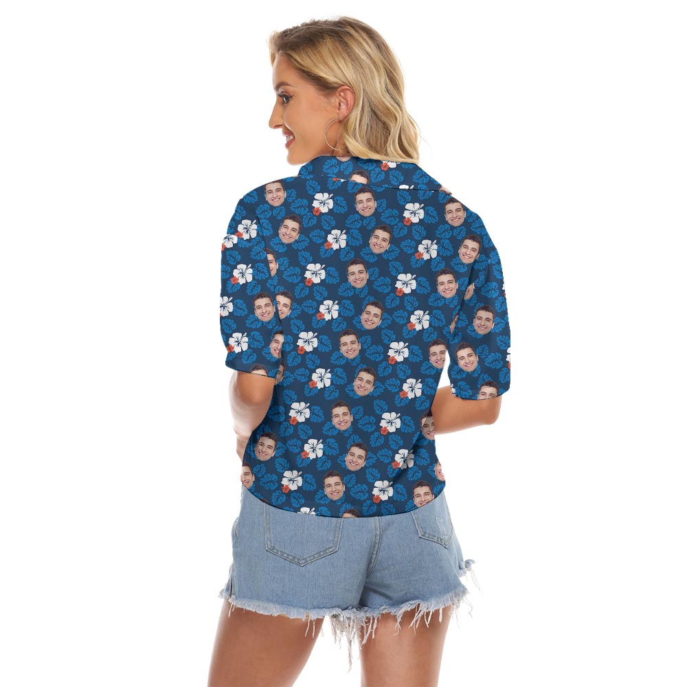 Cool Cropped Hawaiian Shirt For Women With Custom Faces